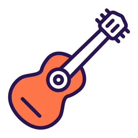 Acoustic guitar line color icon. String musical instrument. Home leisureのイラスト素材