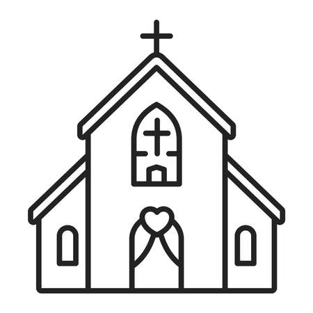 Church building line black icon. Wedding ceremony. Isolated vector element. Outline pictogram for web page, mobile app, promo.の写真素材