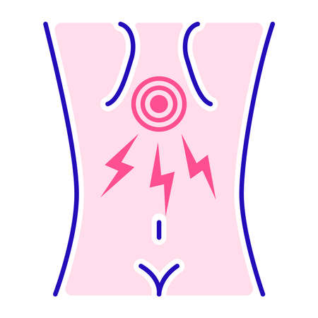 Acute pain back color line icon. Sprain, injury, arthritis. Isolated vector element. Outline pictogram for web page, mobile app, promoのイラスト素材