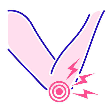 Acute pain elbow joint color line icon. Sprain, injury, arthritis. Isolated vector element. Outline pictogram for web page, mobile app, promo.のイラスト素材