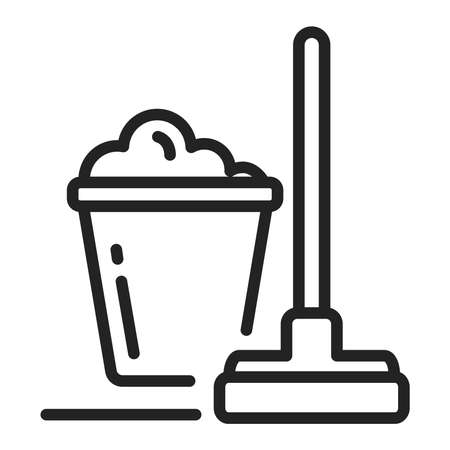 Mop and bucket line black icon. Clean the floor. Cleaning service. Home leisureのイラスト素材
