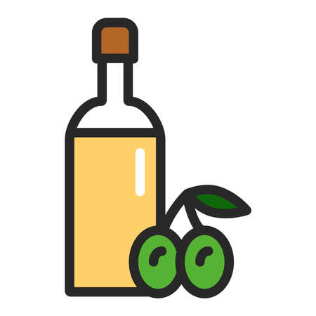 Glass bottle olive oil color line icon. Cooking ingredient. Healthy, organic product. Isolated vector element. Outline pictogram for web page, mobile app, promo.のイラスト素材