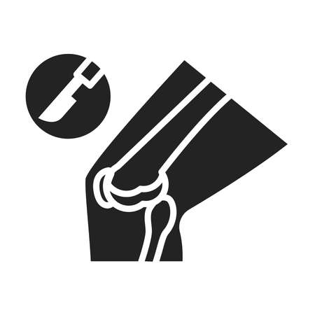 Knee disease black glyph icon. Total knee replacement surgery. Isolated vector element.のイラスト素材
