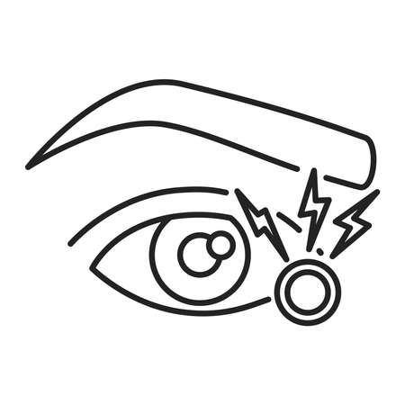 Acute eye pain black line icon. Eye inflammation. Allergy symptoms. Isolated vector element. Outline pictogram for web page, mobile app, promo.のイラスト素材