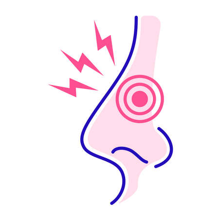 Acute nose pain color line icon. Runny nose. Health problem. Sign for web page, mobile app, bannerのイラスト素材