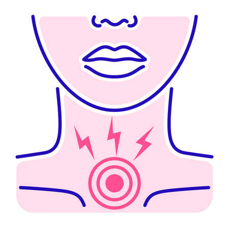Acute sore throat color line icon. Inflammation larynx. Health problem. Sign for web page, mobile app, banner.のイラスト素材