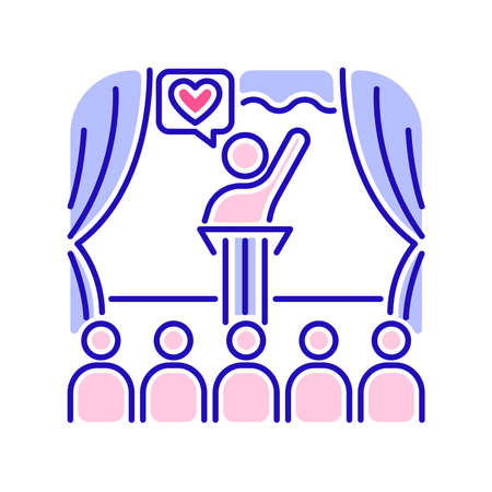 Volunteering coordinator color line icon. Volunteering training. Non-profit organization. Outline pictogram for web page, mobile app, promo.  illustrationのイラスト素材