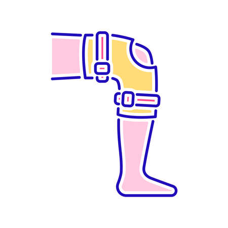Orthopedic leg joint bandage color line icon. Rehabilitation and treatment after injuries and muscle strain. Isolated vector element. Outline pictogram for web page, mobile app, promo.のイラスト素材