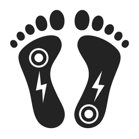 Acute pain foot black glyph icon. Sprain, injury. Isolated vector element. Outline pictogram for web page, mobile app, promo.のイラスト素材