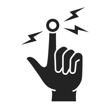 Acute finger pain black glyph icon. Sprain, injury. Isolated vector element. Outline pictogram for web page, mobile app, promoのイラスト素材