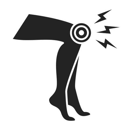 Acute knee pain black glyph icon. Sprain, injury, arthritis. Isolated vector element. Outline pictogram for web page, mobile app, promo.のイラスト素材