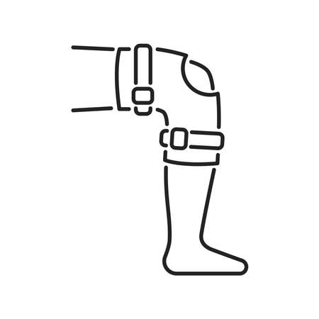 Orthopedic leg joint bandage black line icon. Rehabilitation and treatment after injuries and muscle strain. Isolated vector element. Outline pictogram for web page, mobile app, promoのイラスト素材
