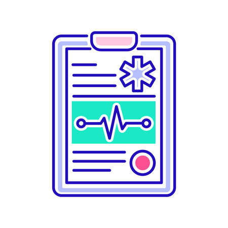Medical clipboard black line icon. Patient card. Isolated vector element. Outline pictogram for web page, mobile app, promoのイラスト素材