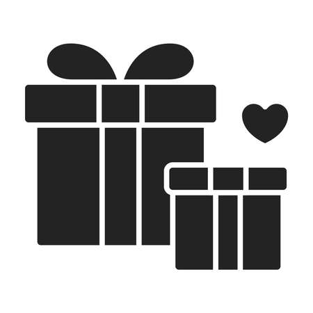 Beautiful present box with overwhelming bow black glyph icon. Isolated vector element. Outline pictogram for web page, mobile app, promo.のイラスト素材