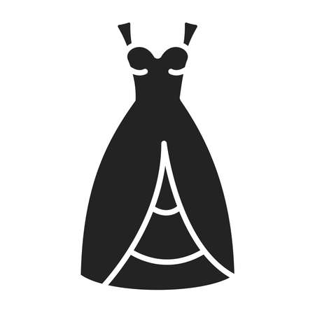 Bridal outfit black glyph icon. Wedding dress, Isolated vector element. Outline pictogram for web page, mobile app, promo.のイラスト素材