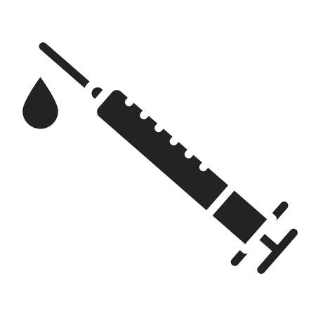 Syringe for injection vaccine black glyph icon. Filler for aesthetic injections. Isolated vector element. Outline pictogram for web page, mobile app, promo.のイラスト素材