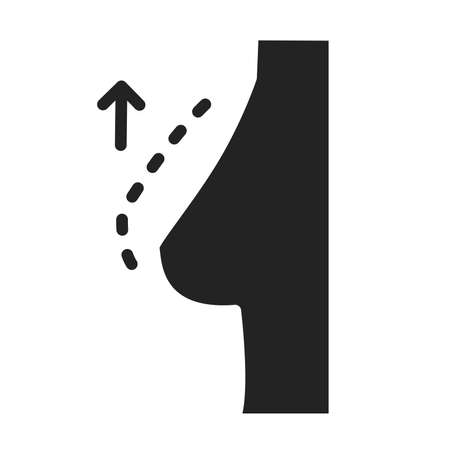 Female breast lifting black glyph icon. Plastic body surgery. Isolated vector element. Outline pictogram for web page, mobile app, promo.のイラスト素材