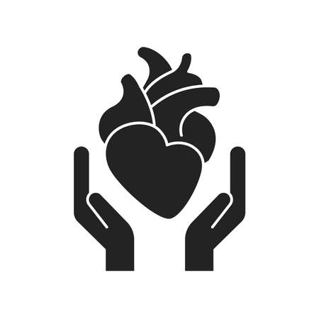 Health care cardiovascular system black glyph icon. Cardiology. Outline pictogram for web page, mobile app, promo.のイラスト素材