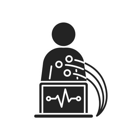 Electrocardiogram black glyph icon. Medical device for checking the patientâs heart condition.Outline pictogram for web page, mobile app, promo.のイラスト素材