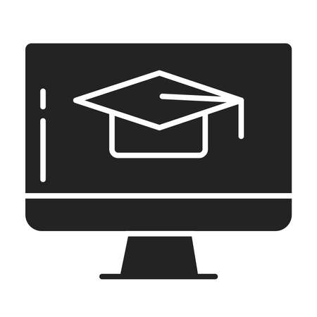 Distance learning black glyph icon. Online training courses. Home leisure. Isolated vector element.のイラスト素材