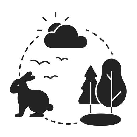 Ecosystem black glyph icon. Sustainable biodiversity and animal friendly environment. Isolated vector element. Pictogram for web page, mobile app, promoのイラスト素材