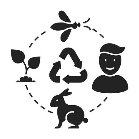 Food chain black glyph icon. Nature eating model. Isolated vector element. Outline pictogram for web page, mobile app, promoのイラスト素材