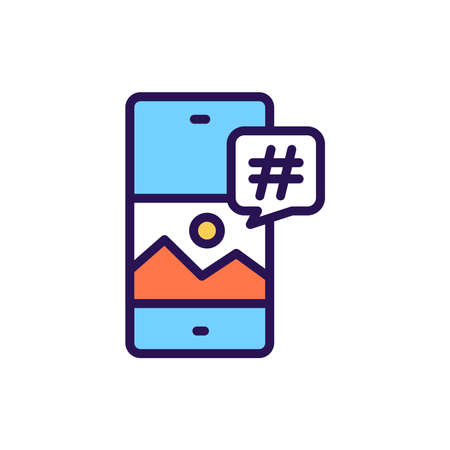 Hashtag line color icon. SMM promotion. Isolated vector element. Outline pictogram for web page, mobile app, promoのイラスト素材