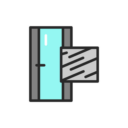 Front view closed door color line icon. Material steel. Isolated vector element. Outline pictogram for web page, mobile app, promoのイラスト素材