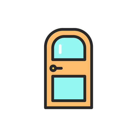 Front view closed interroom door color line icon. Isolated vector element. Outline pictogram for web page, mobile app, promoのイラスト素材