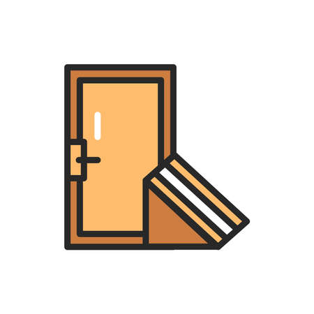 View closed entrance doors color line icon. Isolated vector element. Outline pictogram for web page, mobile app, promoのイラスト素材
