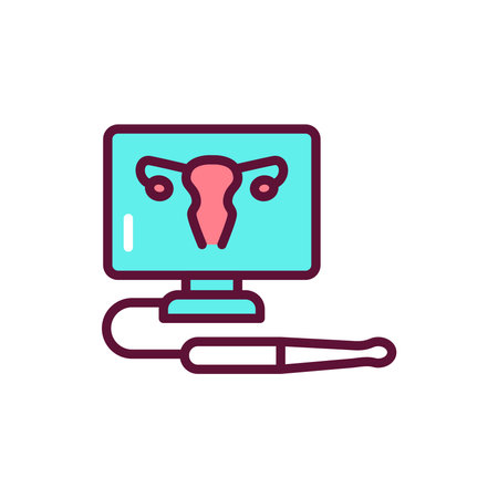 Ultrasonic diagnostic female reproductive system line icon. Outline pictogram for web page.のイラスト素材