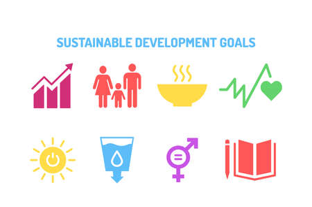 Corporate social responsibility sign. Sustainable Development Goals illustration. SDG signs. Pictogram for ad, web, mobile app, promo. Vector illustration element.のイラスト素材