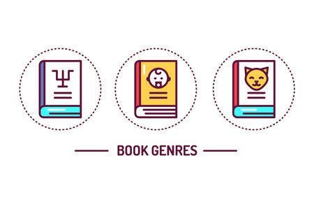 Genres of books color line icons concept. Vector illustration.のイラスト素材