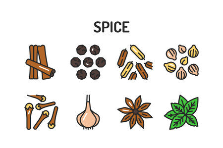 Spices and herbs color line icons set. Vector illustration.のイラスト素材