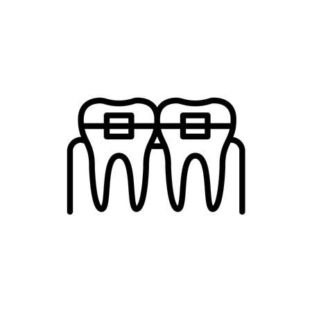 Teeth in braces color line icon. isolated vector element. Outline pictogram for web page, mobile app, promoのイラスト素材