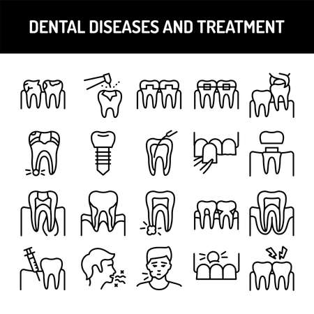 Dentistry color line icons set. Pictograms for web page, mobile app, promo. UI UX GUI design element. Editable stroke.のイラスト素材