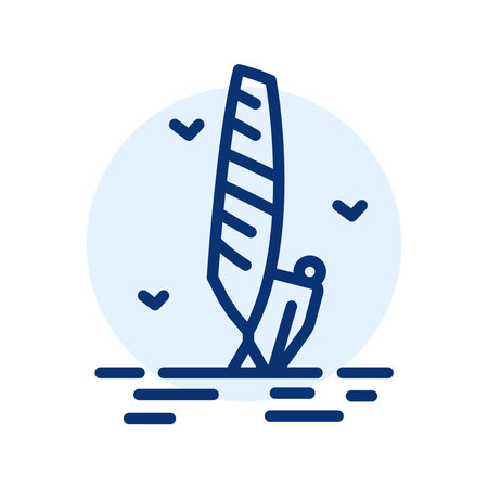 Windsurfing black line icon. Water activity.のイラスト素材