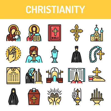 Christianity color line icons set. Signs for web pageのイラスト素材