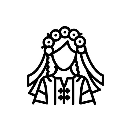 Ukrainian woman in national clothes line color icon. Isolated vector element.のイラスト素材