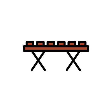 Wooden outdoor table and bench line color icon. Isolated vector element.のイラスト素材