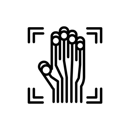Palm print scan provides security access color line icon.のイラスト素材