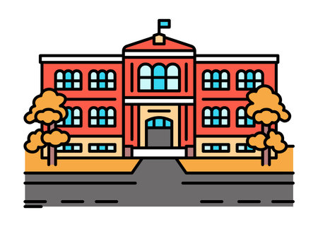 School olor line icon. Education building. Pictogram for web pageのイラスト素材