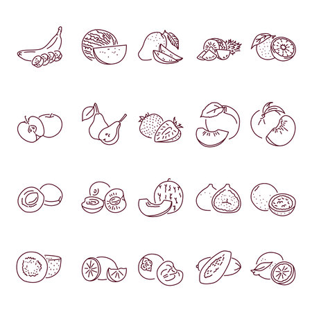 Fruits color line icons set. Pictograms for web pageのイラスト素材