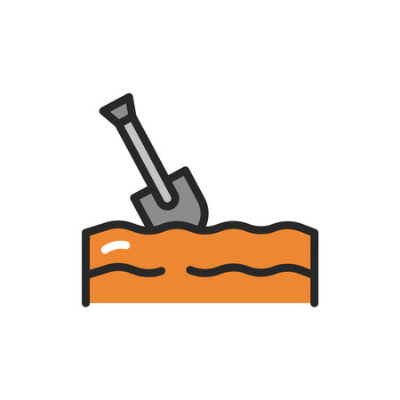 Digging a grave color line icon. Isolated vector element. Outline pictogram for web page, mobile app, promoのイラスト素材