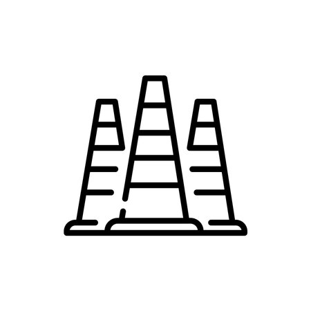 Traffic cone black line icon. Stop symbol. Road work sign.のイラスト素材