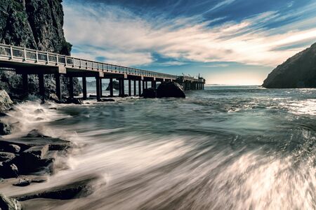 Trinidad California Pier and Pacific Ocean, Color Imageの写真素材