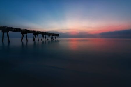 Colorful Sunrise at the Pier, Florida, USAの写真素材