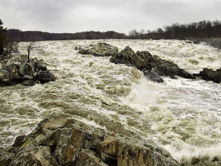 Potomac River in flood at Great Falls in Virginiaの写真素材