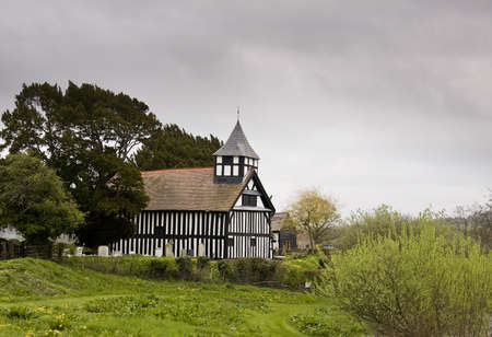 Melverley Church in Shropshire on stormy dayの写真素材
