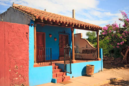 Bright blue house in El Quelite in Mexicoの写真素材